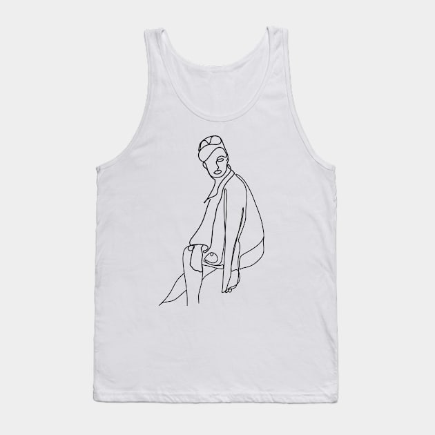 Modern minimal fashion illustration of a woman sitting down Tank Top by Tana B 